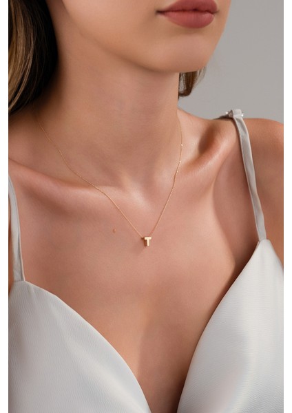 14 Ayar Altın 3 Boyutlu T Harfli Kolye