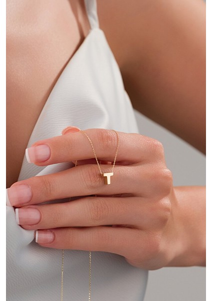 14 Ayar Altın 3 Boyutlu T Harfli Kolye modelleri