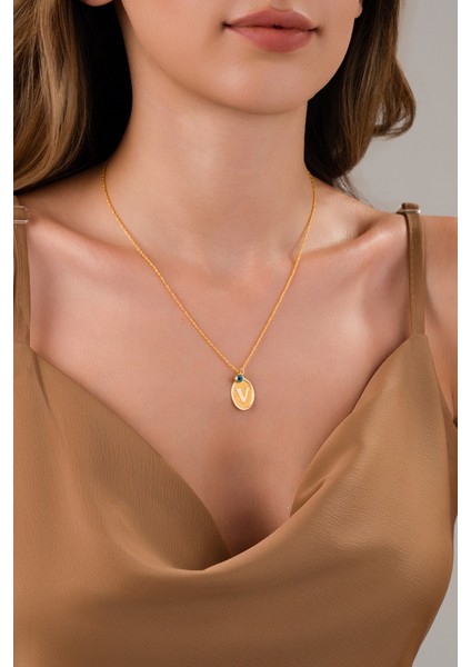 14 Ayar Altın V Harfli Kolye