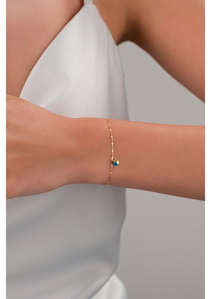 14 Ayar Altın Parıltı Mavi Gözlü Bileklik