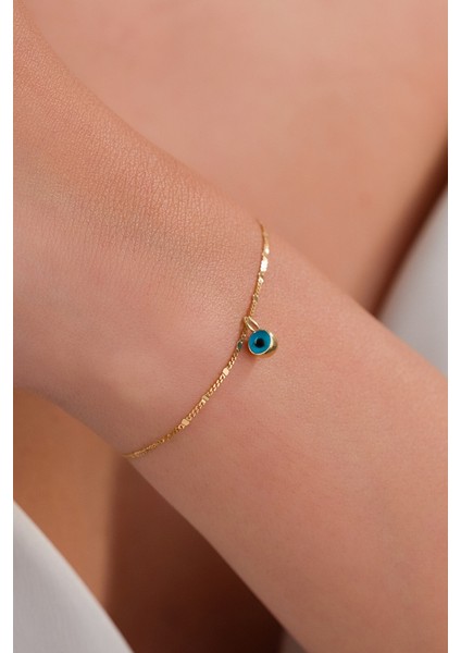 14 Ayar Altın Parıltı Mavi Gözlü Bileklik fiyatları