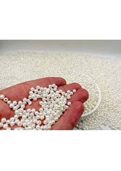 4 mm Kaplama Plastik Krem Inci 765 Adet Delikli Boncuk Takı Yapımı Bead (25 Gram)