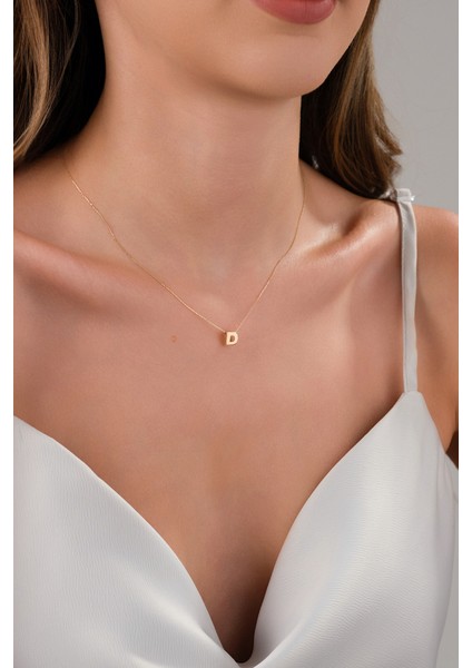 14 Ayar Altın 3 Boyutlu D Harfli Kolye