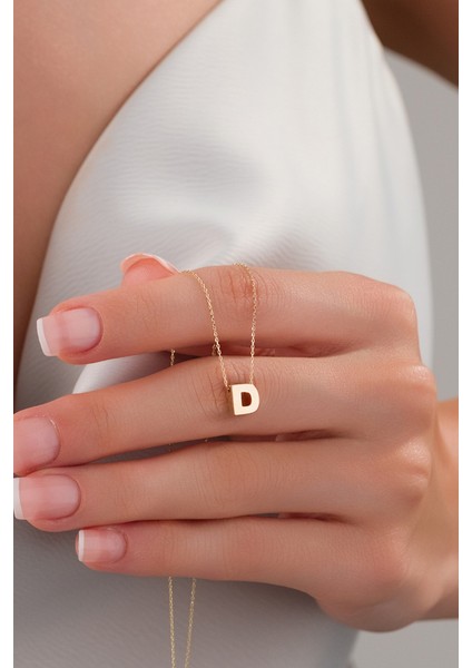 14 Ayar Altın 3 Boyutlu D Harfli Kolye modelleri