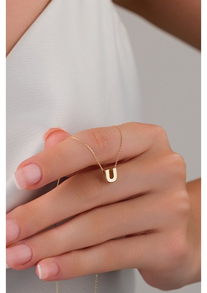 14 Ayar Altın 3 Boyutlu U Harfli Kolye modelleri