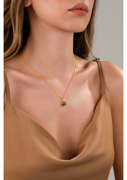 14 Ayar Altın Zümrüt Kafesli Burgu Kolye