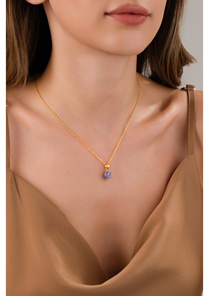 14 Ayar Altın Açık Mavi Kafesli Burgu Kolye