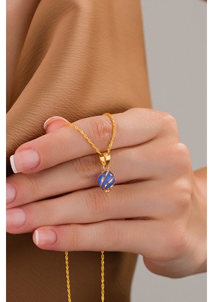 14 Ayar Altın Açık Mavi Kafesli Burgu Kolye modelleri