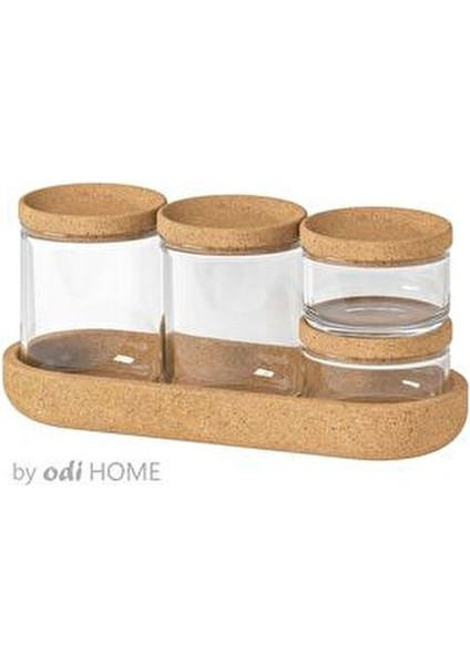 5'li Banyo Seti - Mantar Kapaklı Standlı Cam Banyo Düzenleme Seti