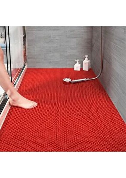 Banyo Duş Z-Mat Paspas, Kaymaz Islak Zemin Paspası -Kırmızı - Eni: 90 cm x 1 mt