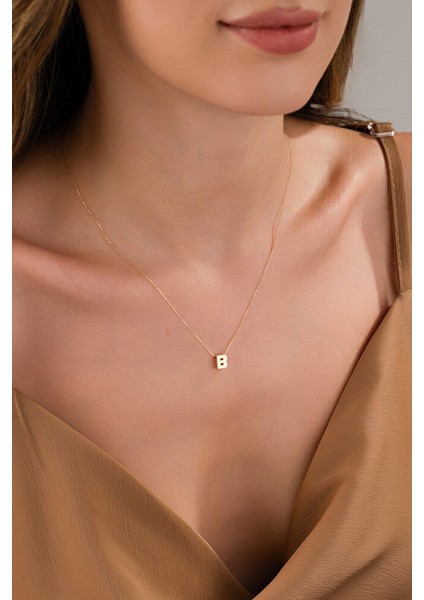 14 Ayar Altın 3 Boyutlu B Harfli Kolye