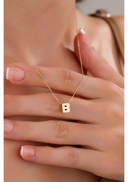 14 Ayar Altın 3 Boyutlu B Harfli Kolye fiyatları