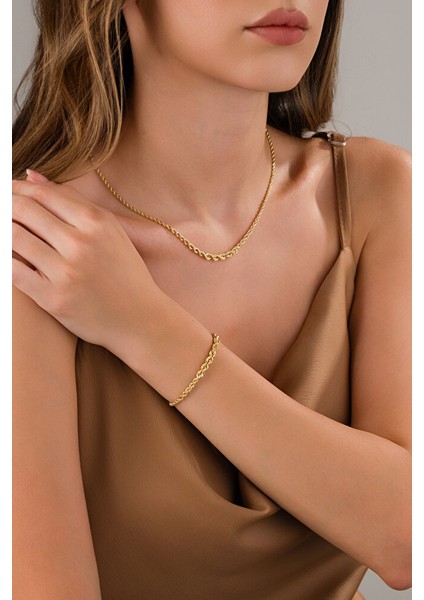14 Ayar Altın Süzme Model Burgu Set Bileklik&kolye