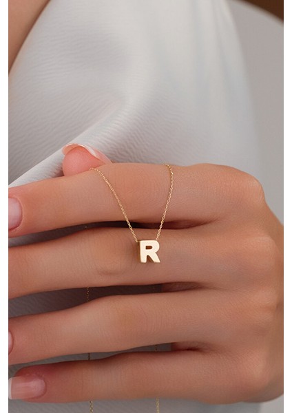 14 Ayar Altın 3 Boyutlu R Harfli Kolye modelleri