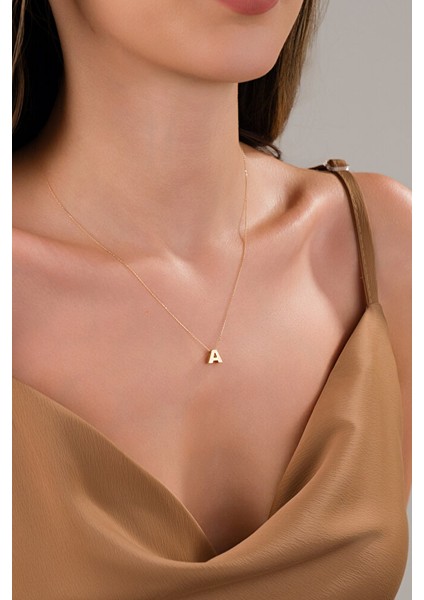 14 Ayar Altın 3 Boyutlu A Harfli Kolye