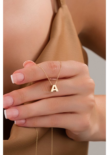 14 Ayar Altın 3 Boyutlu A Harfli Kolye modelleri