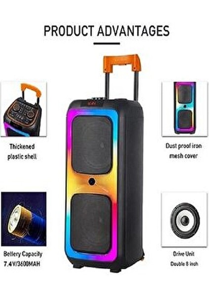 Taşınabilir Büyük Boy Rgb Bluetooth Mikrofonlu Parti Hoparlör NDR-1097 fiyatları