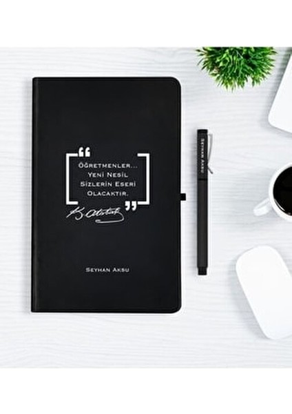 Kişiye Özel Atatürk Temalı Siyah Defter Kalem Hediye Seti - 1