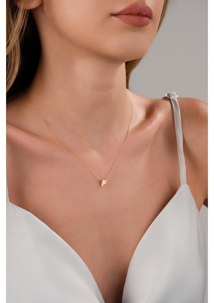 14 Ayar Altın 3 Boyutlu P Harfli Kolye