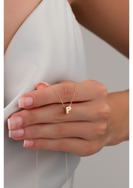 14 Ayar Altın 3 Boyutlu P Harfli Kolye modelleri