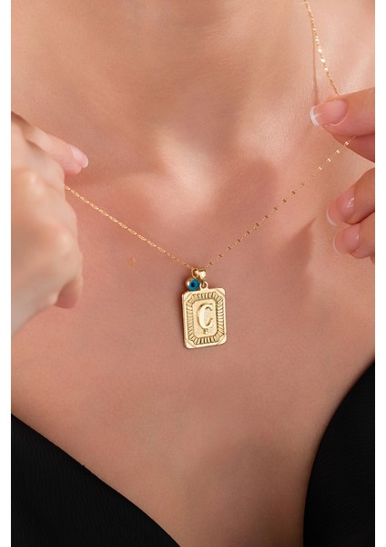 14 Ayar Altın Vintage Ç Harfli Kolye modelleri