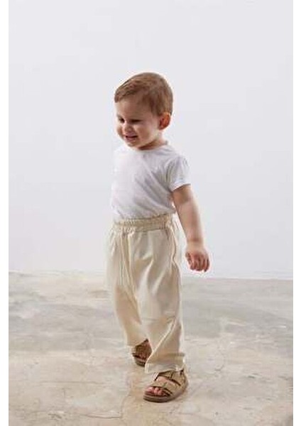 Çift Iğne Çocuk Pantolon Krem modelleri