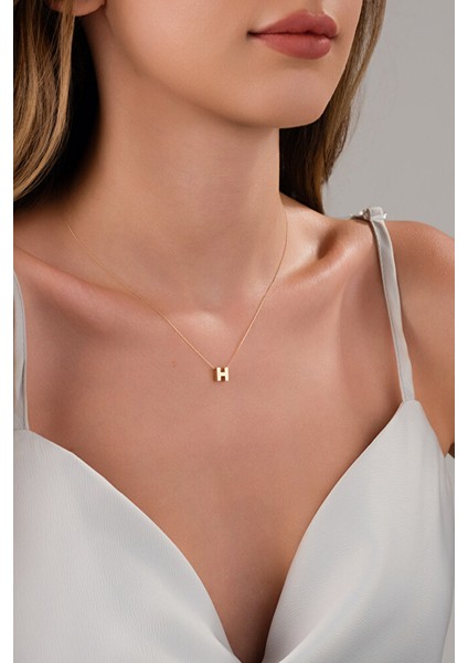 14 Ayar Altın 3 Boyutlu H Harfli Kolye