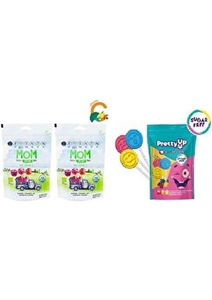 2'li Organik Lolipop 2 Pk +Pretty Updiş Dostu Şekersiz Yassı Lolipop Vegan ve Glutensiz 1 Pk
