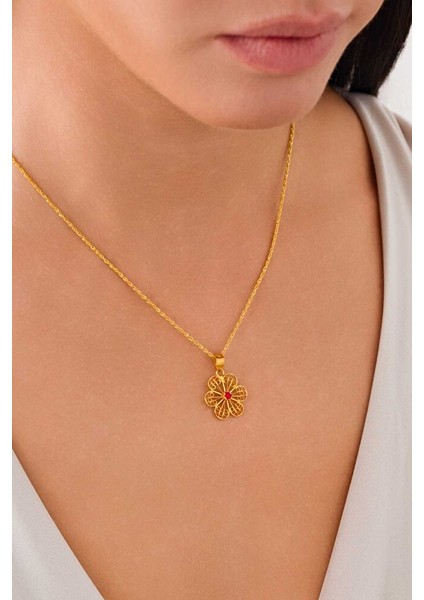 14 Ayar Altın Papatya Zümrüt Kolye modelleri