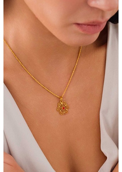 14 Ayar Altın Papatya Zümrüt Kolye indirimleri