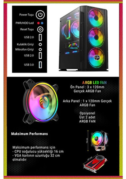 RCX50 | Windows 11 Pro Ryzen 5 3600 16GB 512GB SSD RX580 8gb 23.8" Oyuncu Masaüstü Bilgisayar modelleri