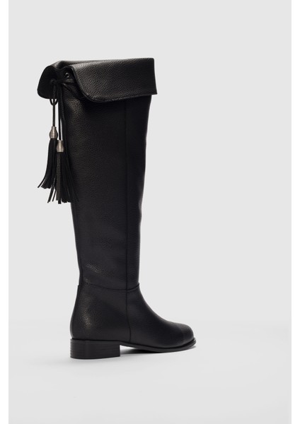 Mona Püskül Detaylı Kadın Diz Üstü Çizme-Siyah fiyatları