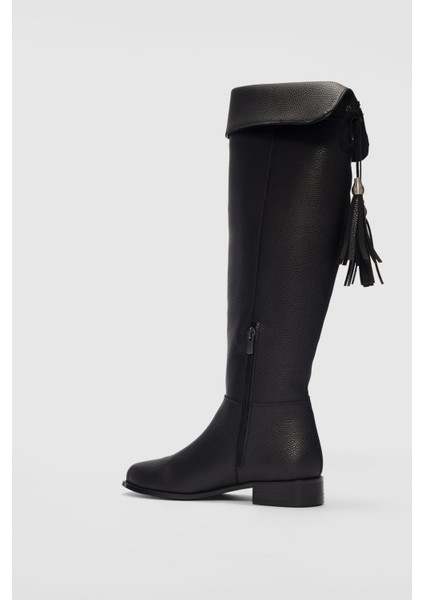 Mona Püskül Detaylı Kadın Diz Üstü Çizme-Siyah modelleri