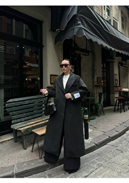 Oversize Siyah Balıksırtı Piremium Kaşe Kaban fiyatları