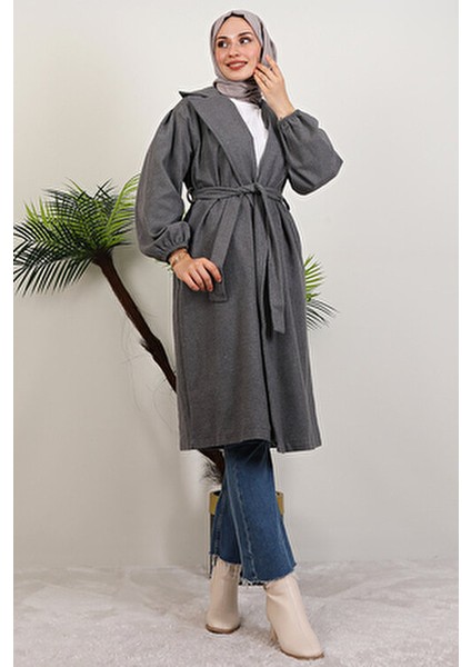 Kadın Oversize Koyu Gri Kaşe Kaban Düz Desenli Astarsız Rahat Stil modelleri