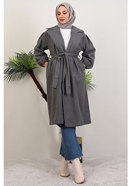 Kadın Oversize Koyu Gri Kaşe Kaban Düz Desenli Astarsız Rahat Stil fırsatları