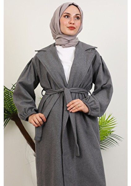 Kadın Oversize Koyu Gri Kaşe Kaban Düz Desenli Astarsız Rahat Stil indirimleri