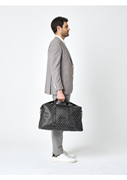 04PC001205 Siyah El Valizi Bavul Spor Çantası Suni Deri Malzemeden Üretildi