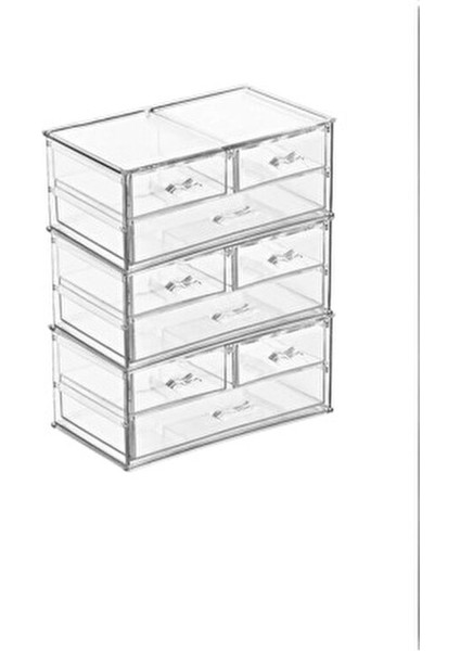 6 Katlı 9 Çekmeceli Organizer 24X14X30 cm Şeffaf Renkli Makyaj Düzenleyici