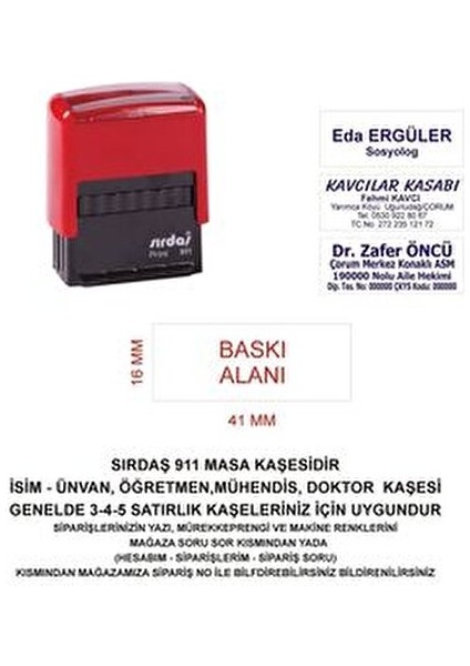 911 Isim Ünvan Kaşesi -Kırmızı Makina