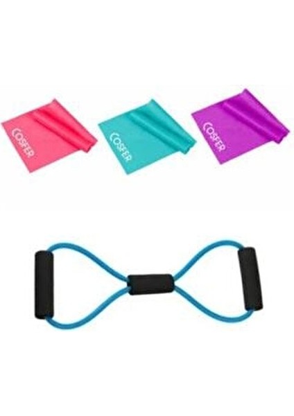 Egzersiz Direnç Lastiği ve 3'lü 120*7,5 cm Pilates Direnç Lastiği