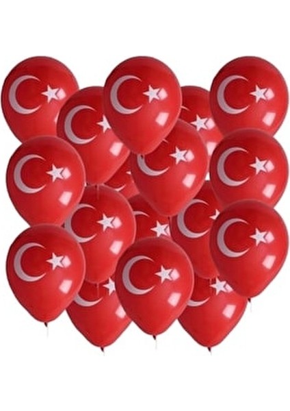 23 Nisan Türk Bayrağı Baskılı Ay Yıldız Kırmızı Beyaz Balon 12 Inç 30 cm Milli Bayram Süsü 50 Adet