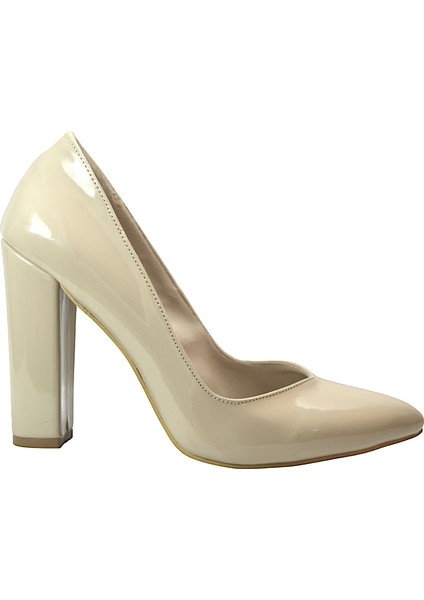1201 Ten & Pudra Kalın Topuklu Kadın Abiye Stiletto Ayakkabı