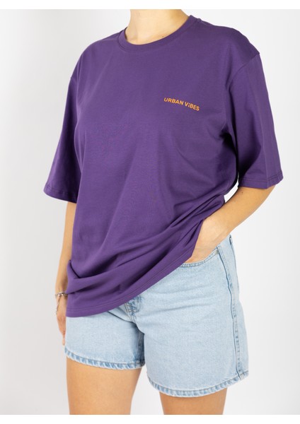 Unisex Oversize Yokohama Mor Grafik Tişört modelleri