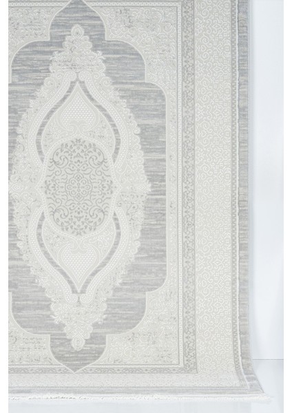 Osmanlı Medalyonlu Halı Desenli Pamuk Tabanlı Salon - Oturma Odası Gri Renk Halı modelleri