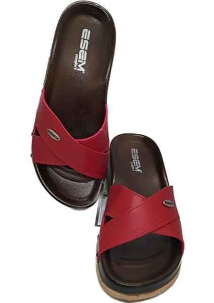 Kadın Çapraz Model Dolgu Topuk Terlik Kırmızı Renk Ortopedik ve Kaymaz Taban fiyatları