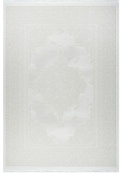 Klasik Medalyon Iran Tarzı Pamuk Tabanlı Salon - Oturma Odası Krem Renk Halı