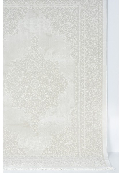 Klasik Medalyon Iran Tarzı Pamuk Tabanlı Salon - Oturma Odası Krem Renk Halı modelleri