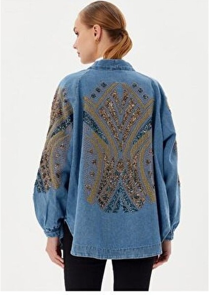 Nakışlı Denim Kimono