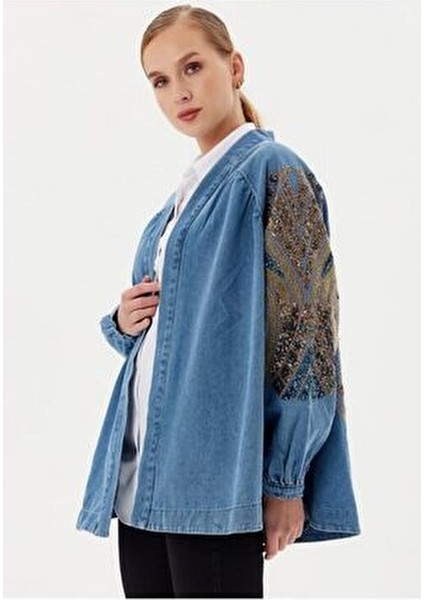 Nakışlı Denim Kimono modelleri